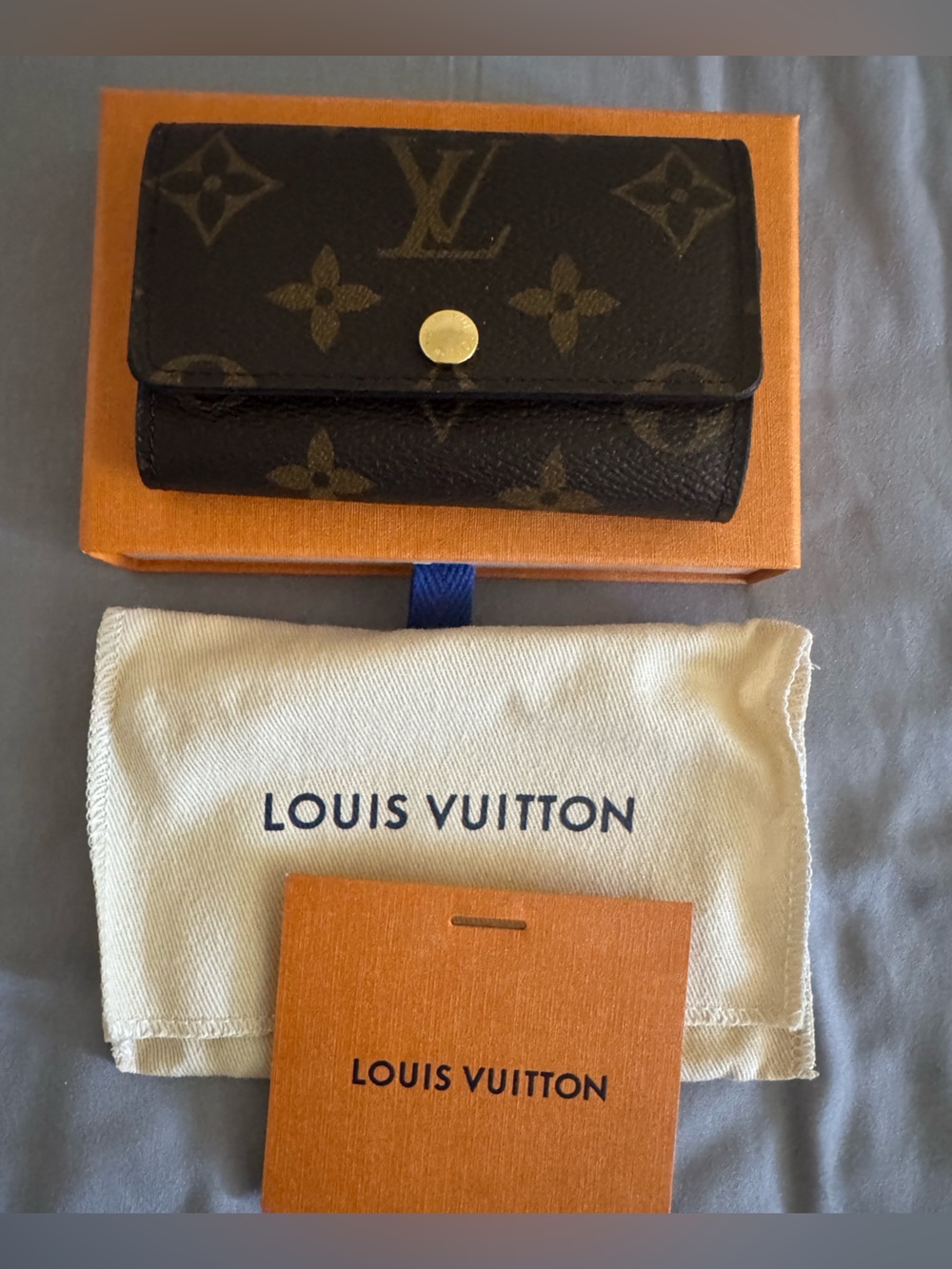 Authentic Louis Vuitton Monogram Card & Key Holder in Brown and Gold